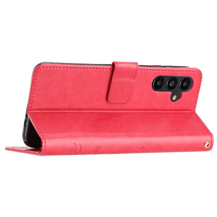 For Samsung Galaxy M55 5G / C55 5G / F55 5G Case Wallet Butterfly Floral PU Leather Phone Cover - Red
