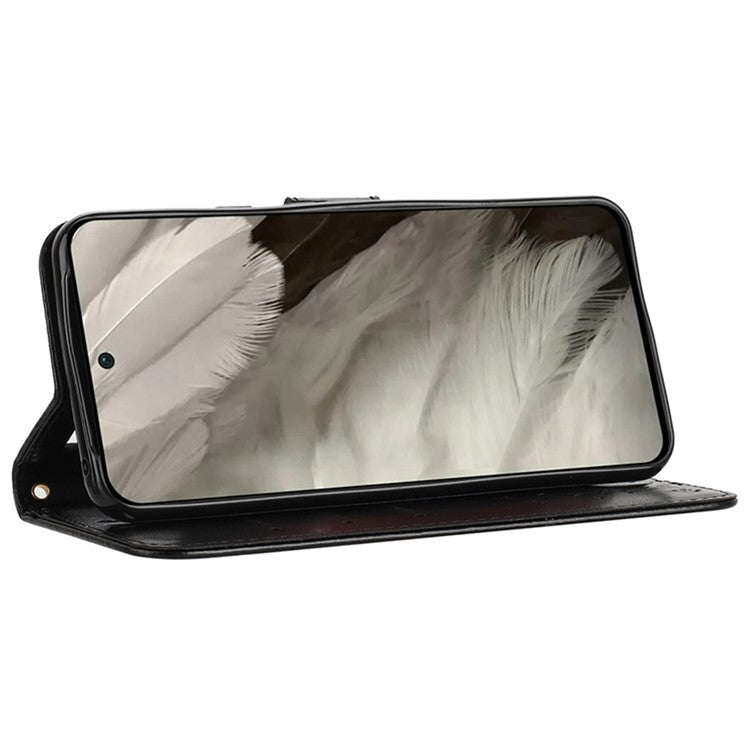 For Google Pixel 9 Pro / Pixel 9 Case Leather Butterfly Floral Design Flip Wallet Phone Cover - Black