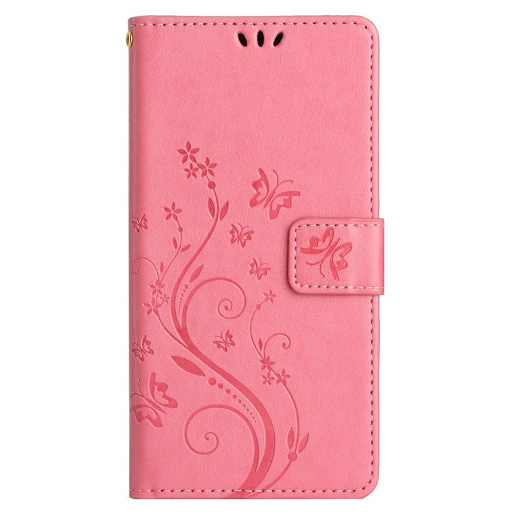 For Google Pixel 9 Pro / Pixel 9 Case Leather Butterfly Floral Design Flip Wallet Phone Cover - Pink