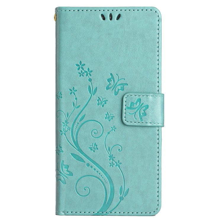 For Google Pixel 9 Pro / Pixel 9 Case Leather Butterfly Floral Design Flip Wallet Phone Cover - Baby Blue