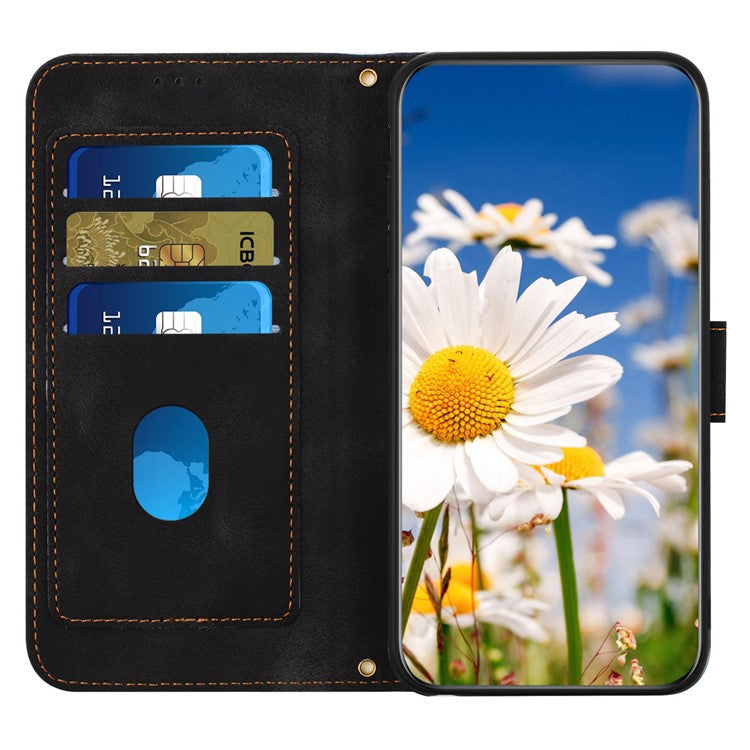 For iPhone 16e Case PU Leather Floral Phone Cover with Card Slots - Black