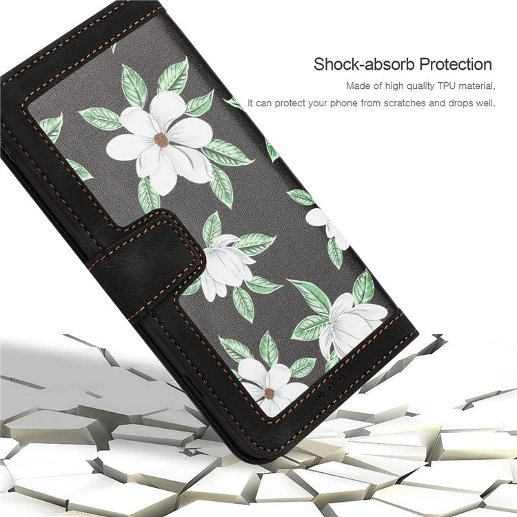 For iPhone 16e Case PU Leather Floral Phone Cover with Card Slots - Black