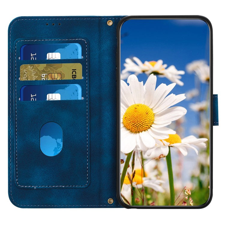 For iPhone 16e Case PU Leather Floral Phone Cover with Card Slots - Dark Blue