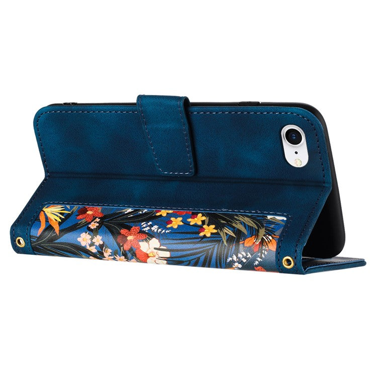 For iPhone 16e Case PU Leather Floral Phone Cover with Card Slots - Dark Blue