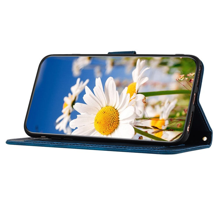 For iPhone 16e Case PU Leather Floral Phone Cover with Card Slots - Dark Blue