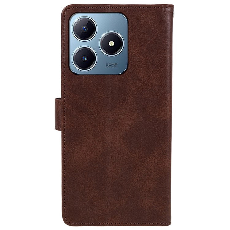 For Realme C63 4G Case Leather Calf Texture Phone Cover Cash and Card Holder Wallet - Brown