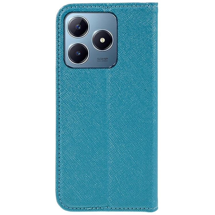 For Realme C63 4G Case Leather Strong Magnetic Closure Phone Cover Cross Texture - Sky Blue