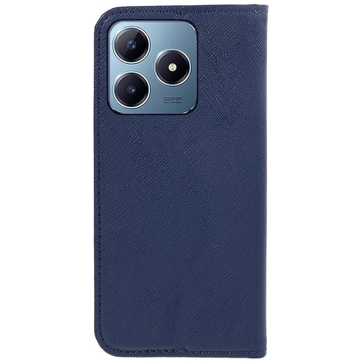 For Realme C63 4G Case Leather Strong Magnetic Closure Phone Cover Cross Texture - Dark Blue