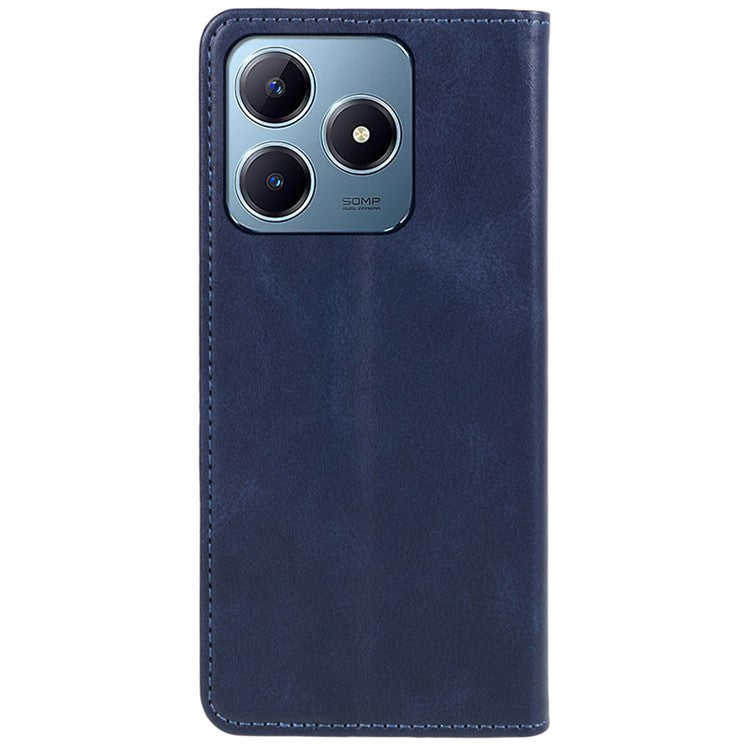 For Realme C63 4G Case Leather Calf Texture Phone Cover Stand Magnetic Closure - Blue