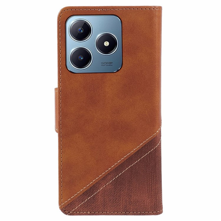 For Realme C63 4G Case Texture Splicing Leather Flip Phone Cover - Brown