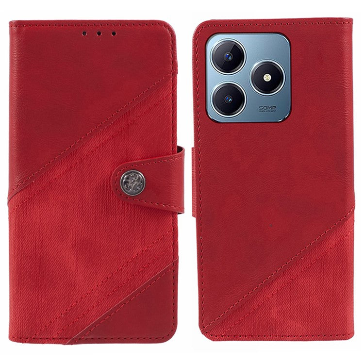 For Realme C63 4G Case Texture Splicing Leather Flip Phone Cover - Red