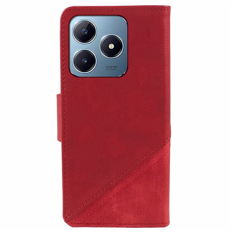 For Realme C63 4G Case Texture Splicing Leather Flip Phone Cover - Red