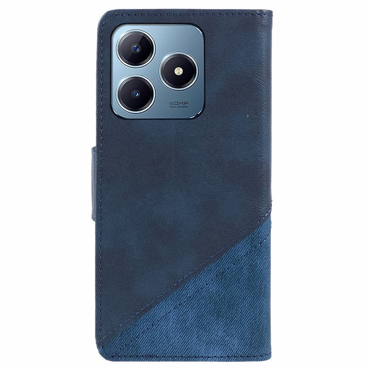 For Realme C63 4G Case Texture Splicing Leather Flip Phone Cover - Dark Blue