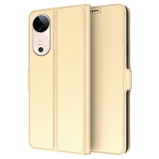 For vivo S19 Pro 5G Case Viewing Stand Leather Phone Cover Credit Card Slot - Gold