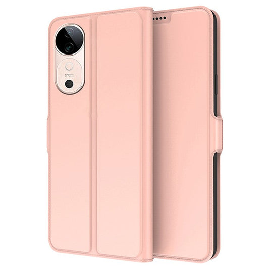For vivo S19 Pro 5G Case Viewing Stand Leather Phone Cover Credit Card Slot - Rose Gold