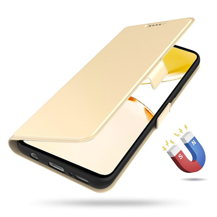 For Realme C63 4G / C61 4G / Narzo N63 4G Case Leather Phone Cover Horizontal Viewing Stand - Gold