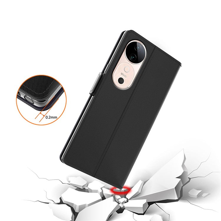 For vivo S19 Pro 5G Case Card Slot PU Leather Phone Cover Inside Makeup Mirror - Black