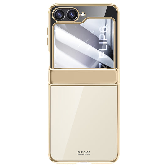For Samsung Galaxy Z Flip6 5G Case PC+Acrylic Hinge Protection Phone Cover with Rear Small Film - Gold