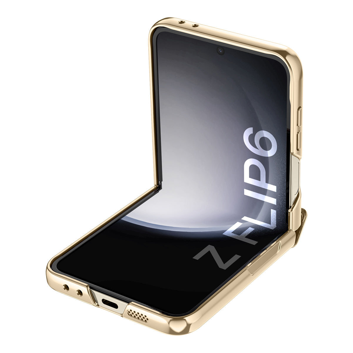 For Samsung Galaxy Z Flip6 5G Case PC+Acrylic Hinge Protection Phone Cover with Rear Small Film - Gold