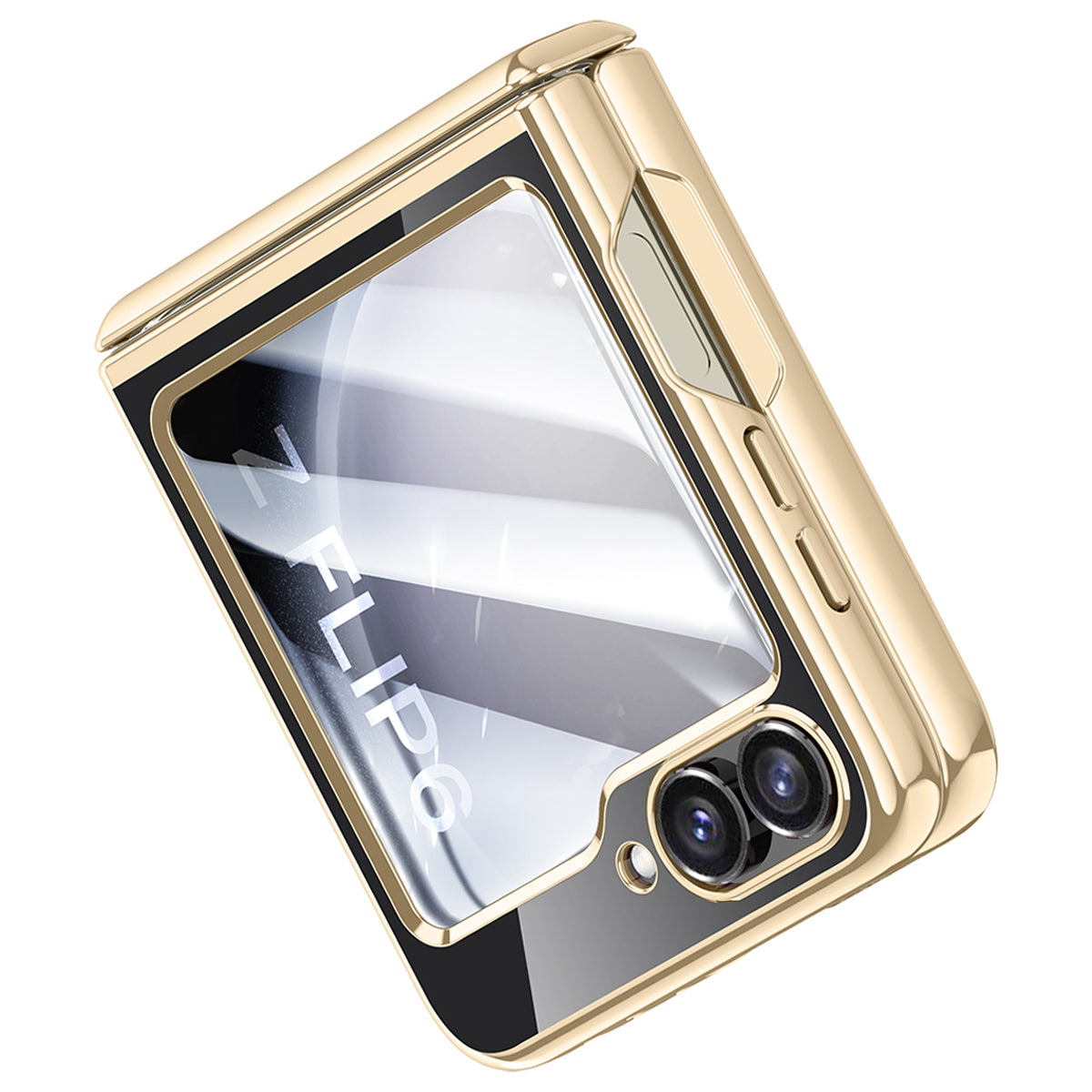 For Samsung Galaxy Z Flip6 5G Case PC+Acrylic Hinge Protection Phone Cover with Rear Small Film - Gold