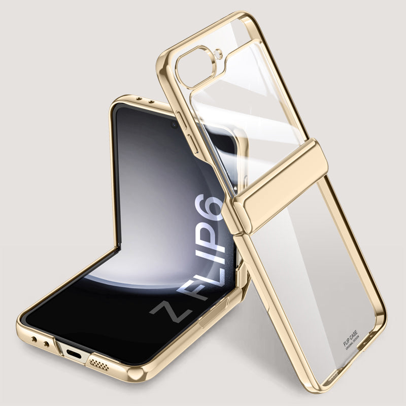 For Samsung Galaxy Z Flip6 5G Case PC+Acrylic Hinge Protection Phone Cover with Rear Small Film - Gold