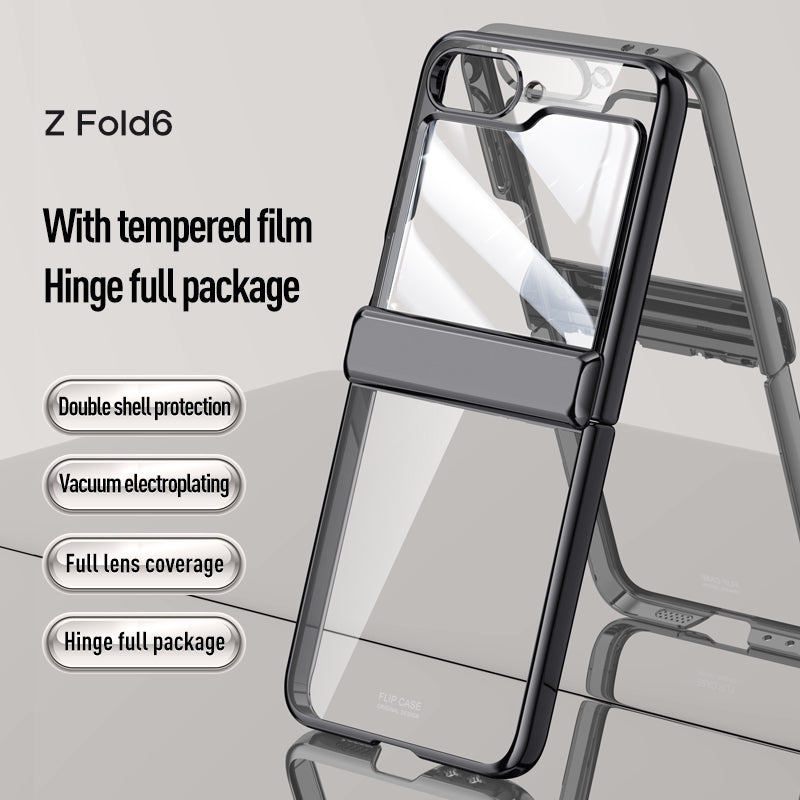 For Samsung Galaxy Z Flip6 5G Case PC+Acrylic Hinge Protection Phone Cover with Rear Small Film - Gold