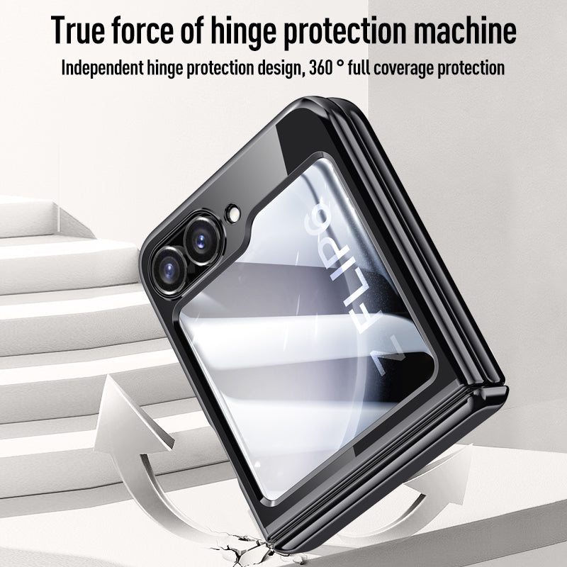 For Samsung Galaxy Z Flip6 5G Case PC+Acrylic Hinge Protection Phone Cover with Rear Small Film - Gold