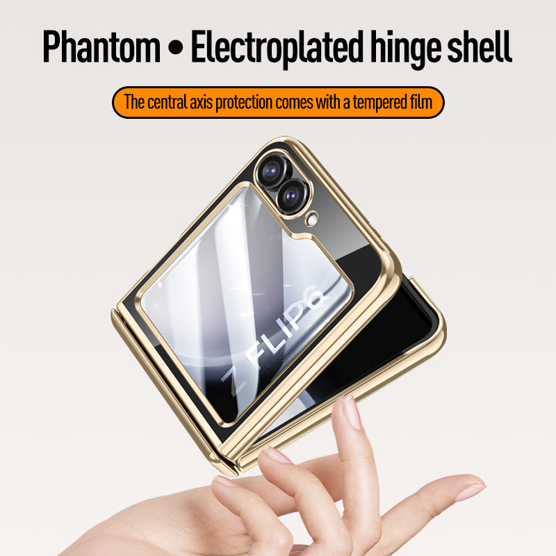 For Samsung Galaxy Z Flip6 5G Case PC+Acrylic Hinge Protection Phone Cover with Rear Small Film - Gold