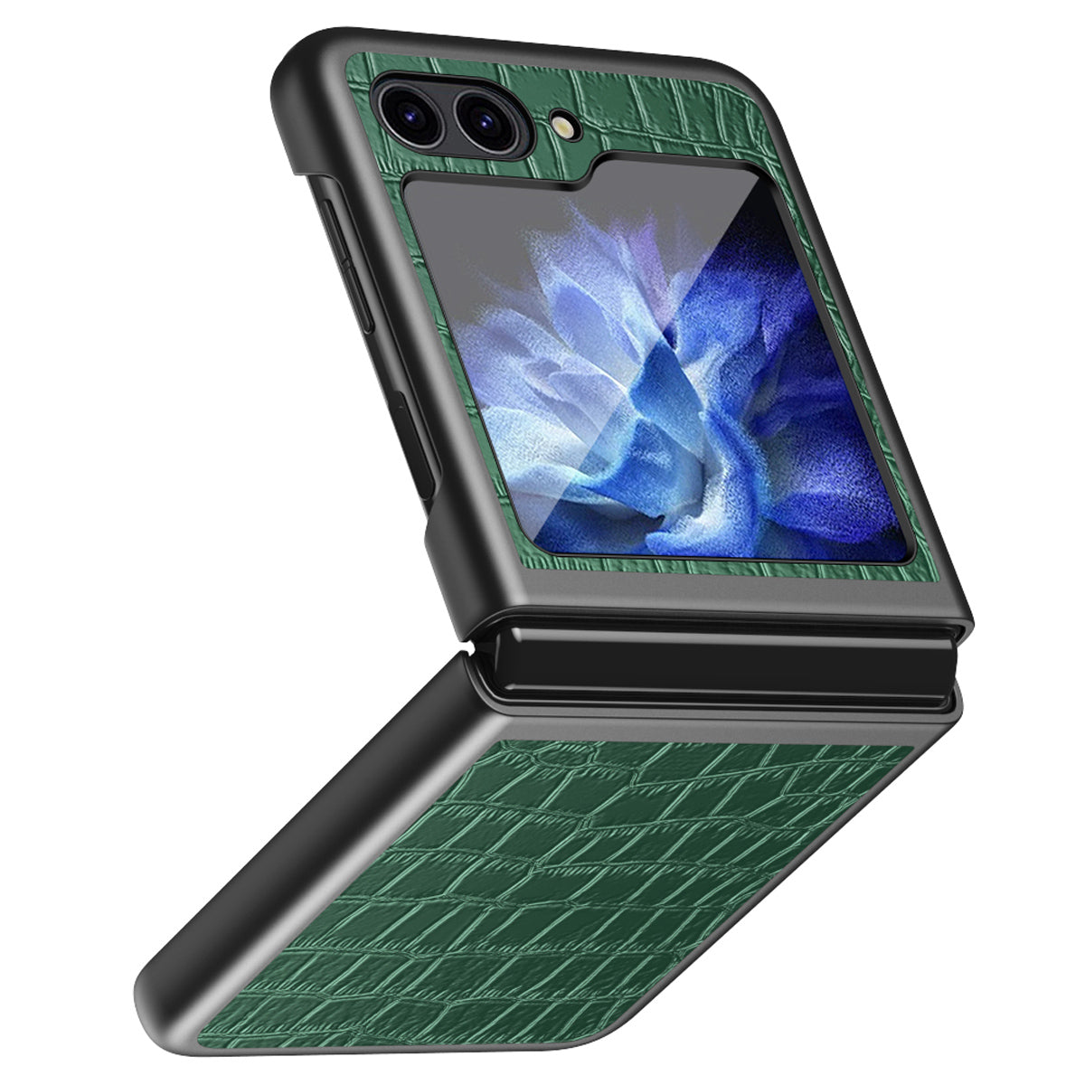 For Samsung Galaxy Z Flip6 5G Case Crocodile Texture Split Leather Phone Cover - Blackish Green