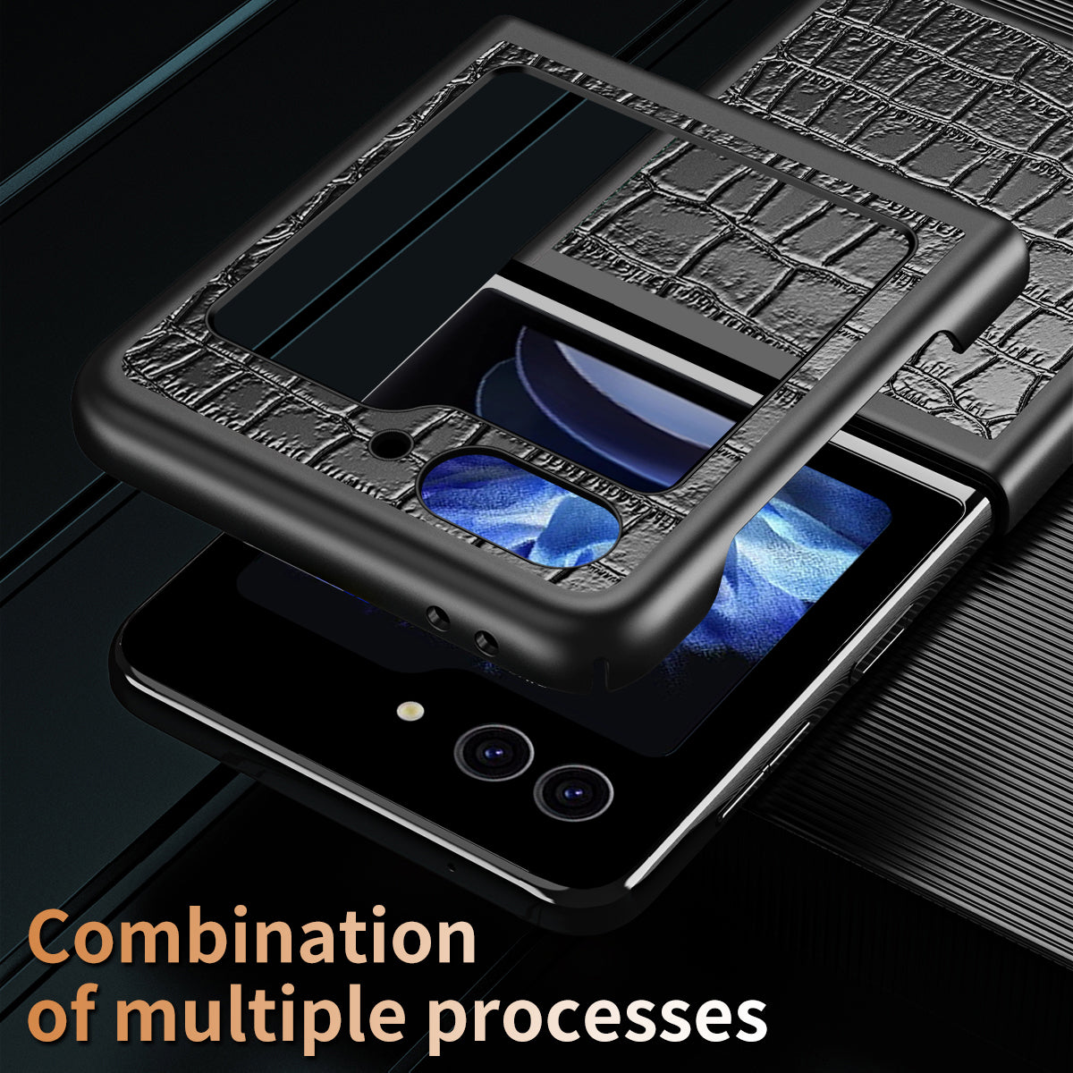 For Samsung Galaxy Z Flip6 5G Case Crocodile Texture Split Leather Phone Cover - Blackish Green