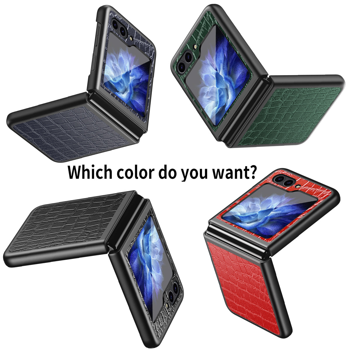 For Samsung Galaxy Z Flip6 5G Case Crocodile Texture Split Leather Phone Cover - Blackish Green