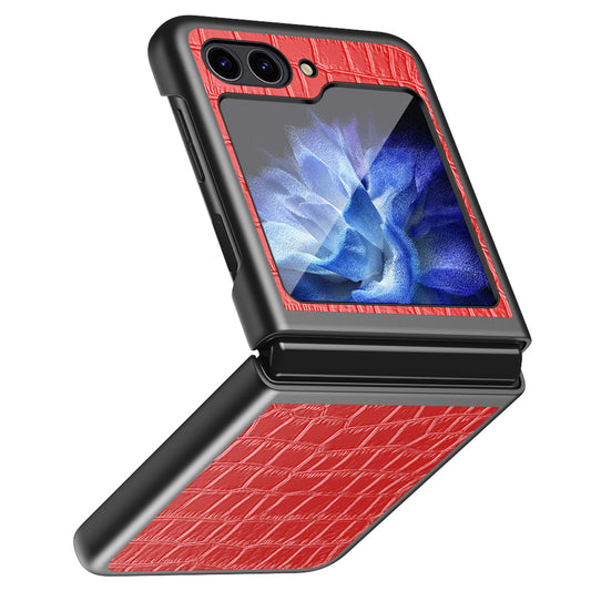 For Samsung Galaxy Z Flip6 5G Case Crocodile Texture Split Leather Phone Cover - Red