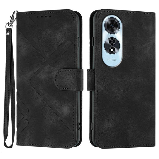 YX0040 For Oppo A60 4G Case Wallet Geometric Phone Leather Cover with Hand Strap - Black