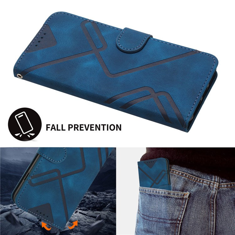 YX0040 For Oppo A60 4G Case Wallet Geometric Phone Leather Cover with Hand Strap - Sapphire