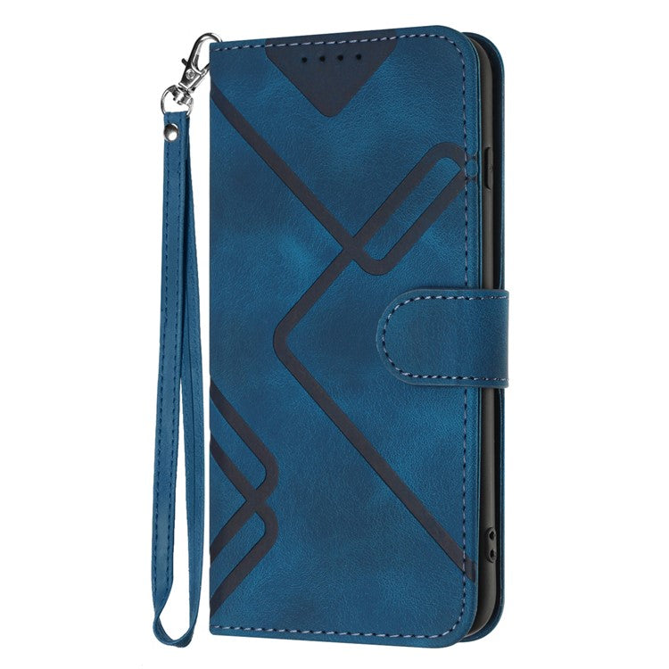 YX0040 For Oppo A60 4G Case Wallet Geometric Phone Leather Cover with Hand Strap - Sapphire