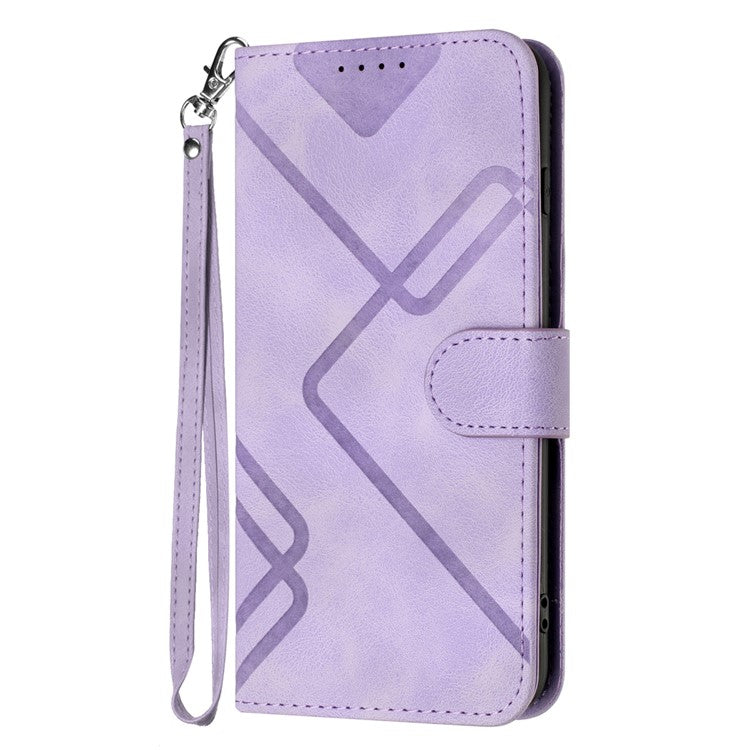 YX0040 For Oppo A60 4G Case Wallet Geometric Phone Leather Cover with Hand Strap - Light Purple