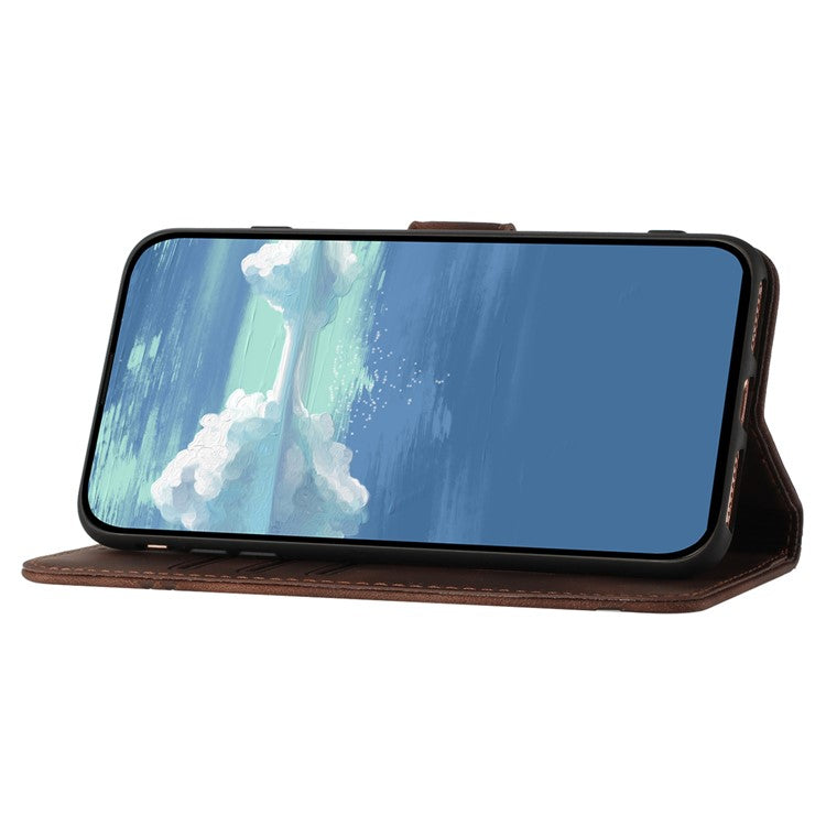 YX0040 For Oppo A60 4G Case Wallet Geometric Phone Leather Cover with Hand Strap - Coffee