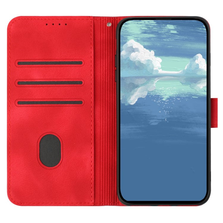 YX0040 For Oppo A60 4G Case Wallet Geometric Phone Leather Cover with Hand Strap - Red