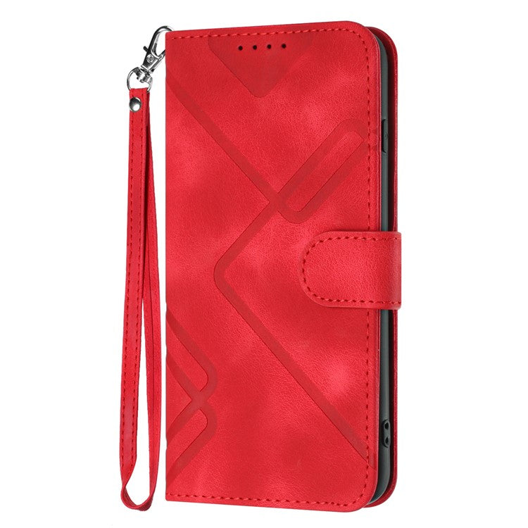 YX0040 For Oppo A60 4G Case Wallet Geometric Phone Leather Cover with Hand Strap - Red
