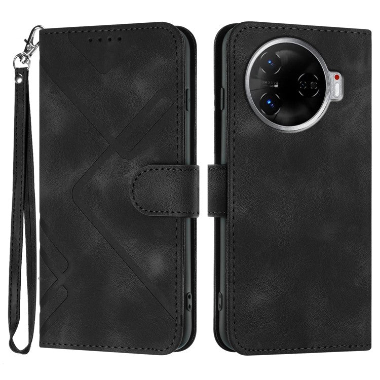 YX0040 For TECNO Camon 30 4G / 5G Case Wallet Card Slots Geometry Leather Phone Cover - Black