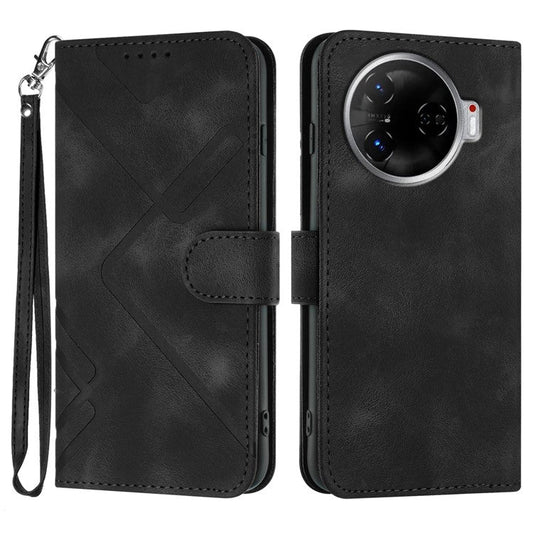 YX0040 For TECNO Camon 30 4G / 5G Case Wallet Card Slots Geometry Leather Phone Cover - Black