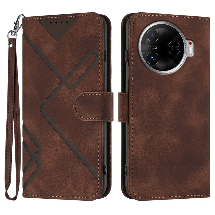 YX0040 For TECNO Camon 30 4G / 5G Case Wallet Card Slots Geometry Leather Phone Cover - Coffee
