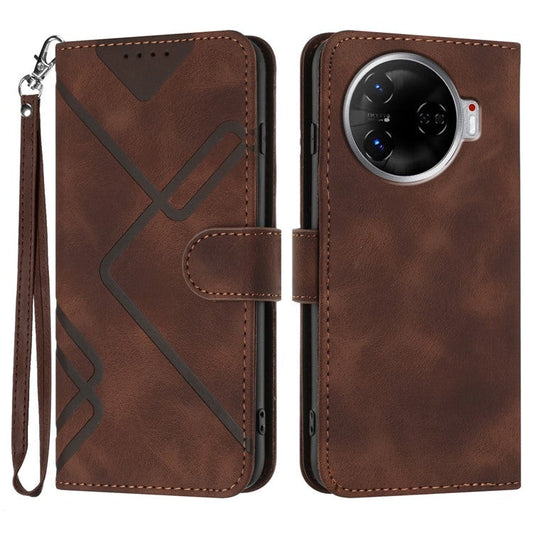 YX0040 For TECNO Camon 30 4G / 5G Case Wallet Card Slots Geometry Leather Phone Cover - Coffee
