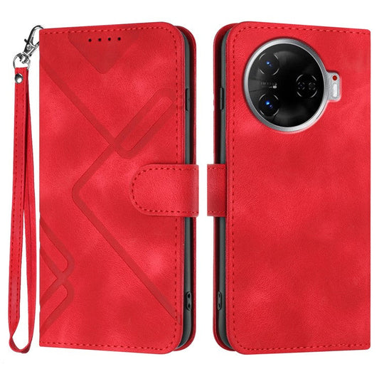 YX0040 For TECNO Camon 30 4G / 5G Case Wallet Card Slots Geometry Leather Phone Cover - Red