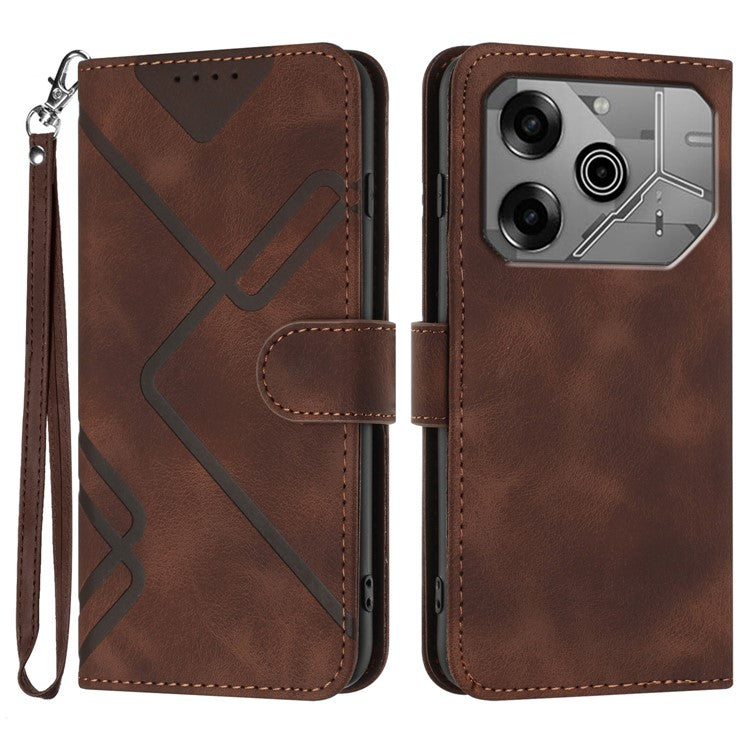 YX0040 For TECNO Pova 6 5G / Pova 6 Pro 5G Leather Case Geometry Phone Cover - Coffee