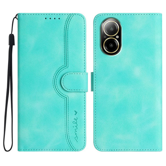YX0030 For Realme C67 4G Wallet Case PU Leather Phone Cover Smile Imprinted - Baby Blue
