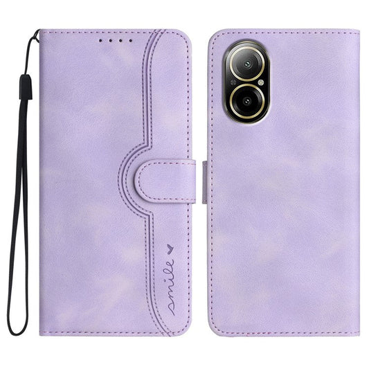 YX0030 For Realme C67 4G Wallet Case PU Leather Phone Cover Smile Imprinted - Light Purple