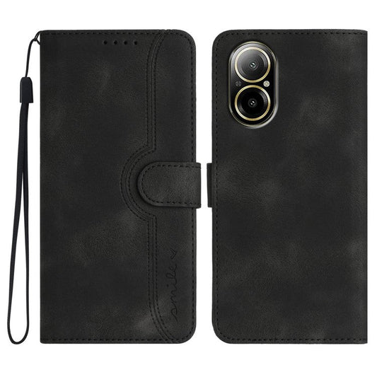 YX0030 For Realme C67 4G Wallet Case PU Leather Phone Cover Smile Imprinted - Black