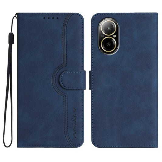 YX0030 For Realme C67 4G Wallet Case PU Leather Phone Cover Smile Imprinted - Sapphire
