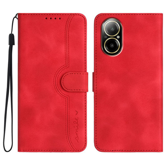 YX0030 For Realme C67 4G Wallet Case PU Leather Phone Cover Smile Imprinted - Red